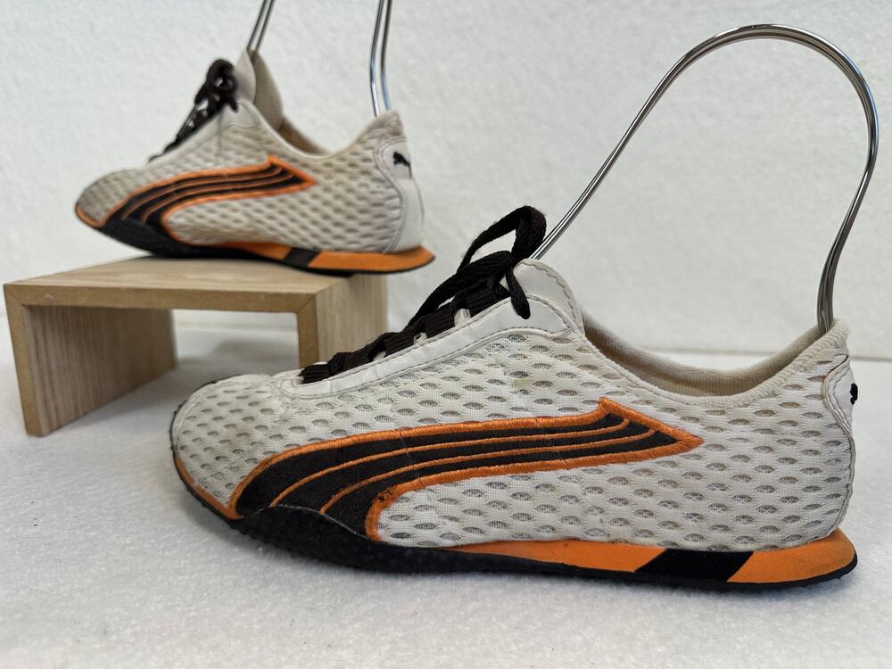 Puma Vintage Y2K H-Street Sneaker White Mesh/Brown Satin/Orange Stitch SZ 7